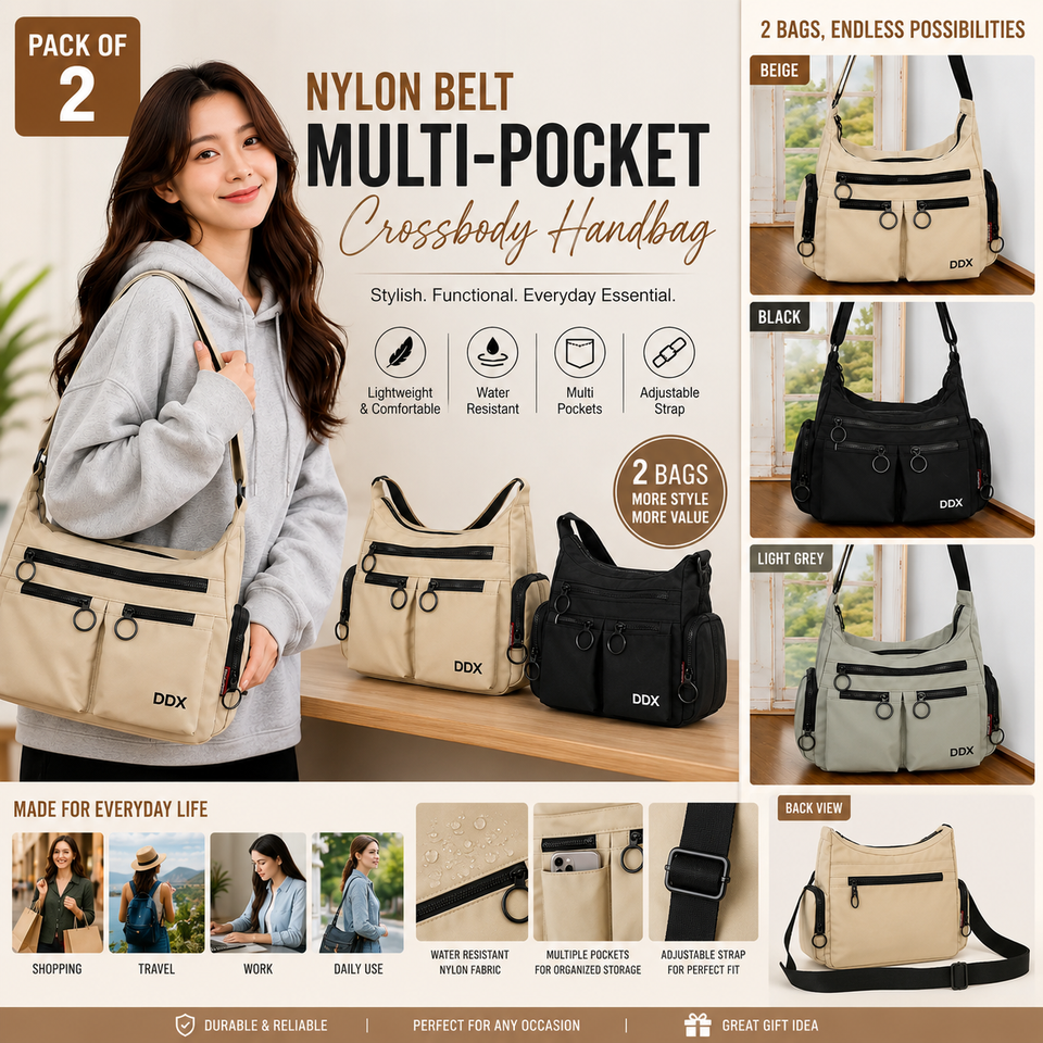 [Buy One Get One Free] Slim Nylon Belt Multi-Pocket Crossbody Handbag
